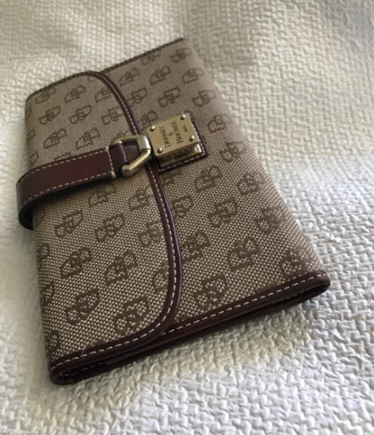 Dooney & Bourke Blue and Tan Signature Checkbook Wallet