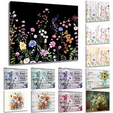 Spring Garden Pink Wildflower Canvas Wall Art for Bathroom Living Room Bedroom