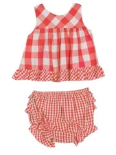 Rare Editions Red White Check Gingham Top with Bloomers  3-6 6-9 12 18 24 Months