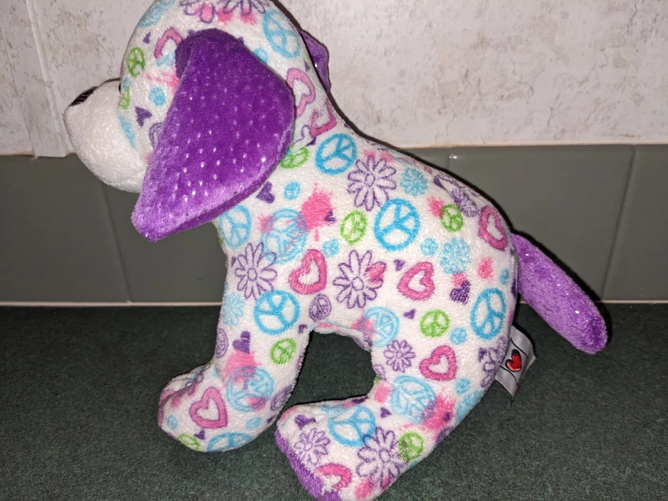 Ganz Webkinz Peace Out Puppy Plush Heart Flowers purple Stuffed animal toy 8 in - Image 3 of 4
