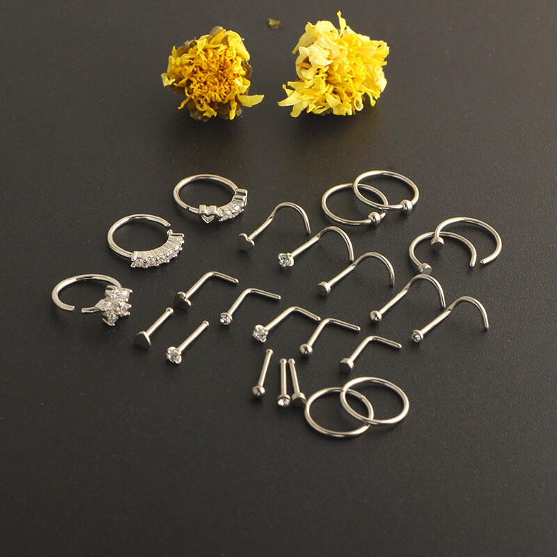 24pcs/lot 20G Crystal Nose Rings Women Nose Piercings Jewelry Hoops