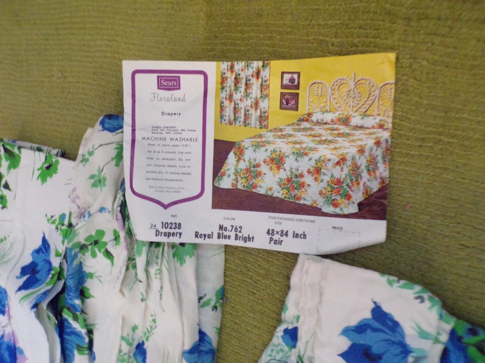 Lote 4 Cortinas Sears Florales Y De Colección Nuevas/Usadas Nº 10238 Cortinas Color Nº 762 Azul Foto 2 de 4