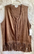 Women’s Jolt Brwon Fringe Vest/faux Suede/large/sleeveless/open Front/55