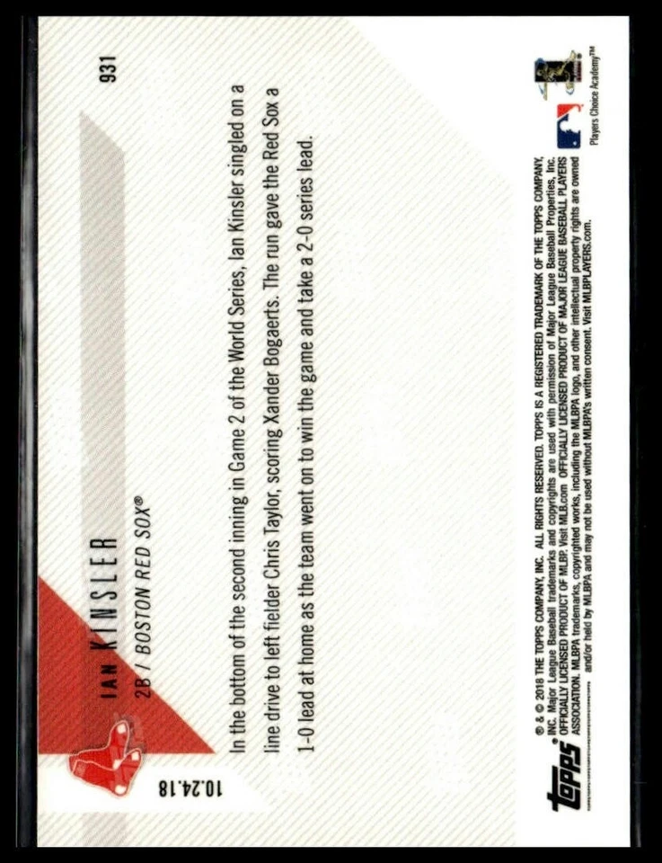 2018 Topps Now 931 Ian Kinsler Boston Red Sox World Series PR 409 - Image 2 of 2