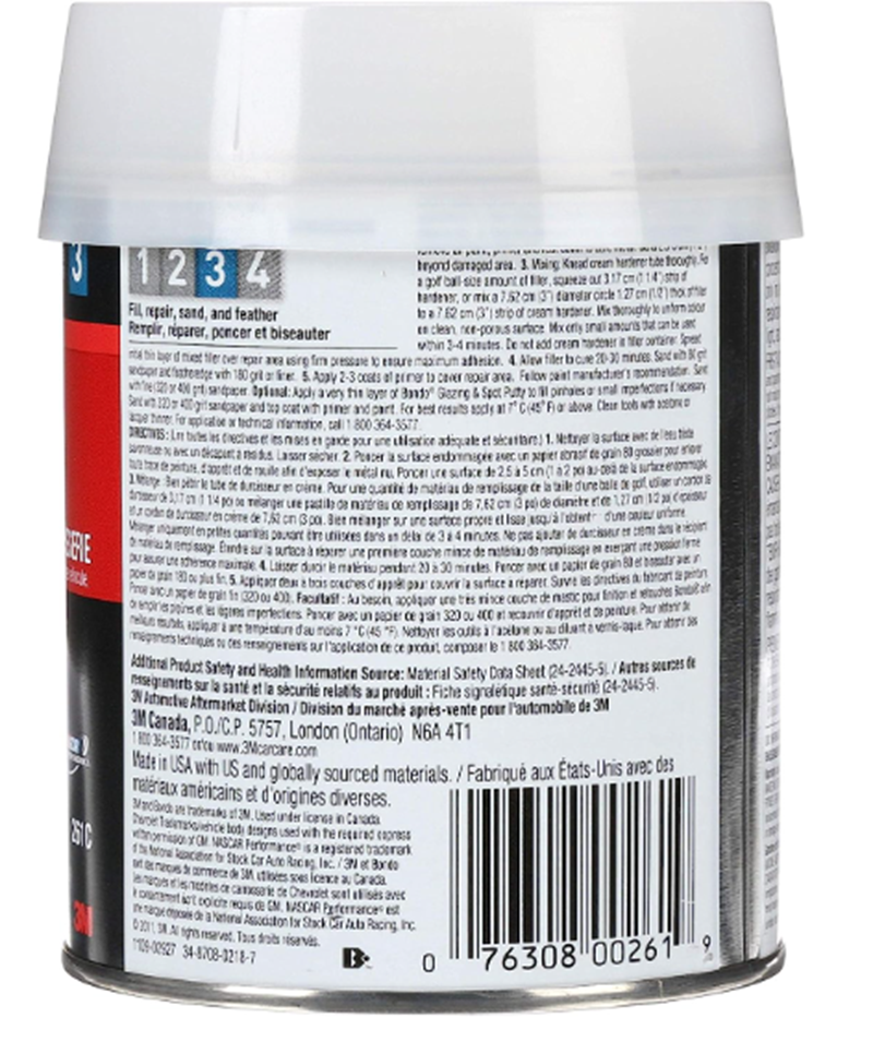 Bondo Auto Body Filler Kit Metal Car Repair Boat Cream Hardener