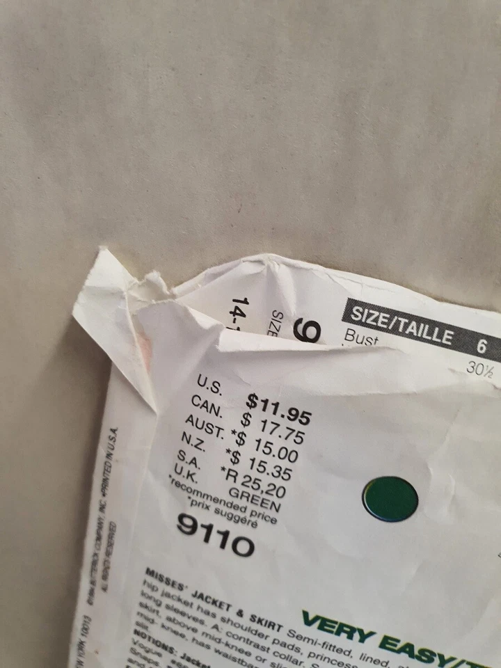 Vintage Very Easy Very Vogue Pattern 9110 c1996 Cut Sz 16 Misses Jacket & Skirt  - Image 4 of 4