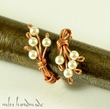 Pearl Flower Ring Any Size Copper Wire Wrapped Artisan Jewelry