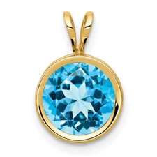 14k Yellow Gold 8mm Blue Topaz bezel Pendant for Women 0.49g, L-13mm, W-9mm