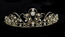 Peals Clear Rhinestones w/Gold Plated Combs.Gold Tiara.1.25" Height
