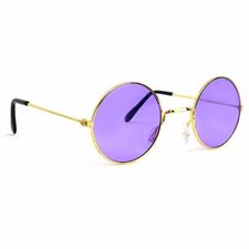 ELOPE JOHN'S PURPLE LENSE HIPPIE FUNKY ROUND GLASSES w/ GOLD WIRE FRAMES