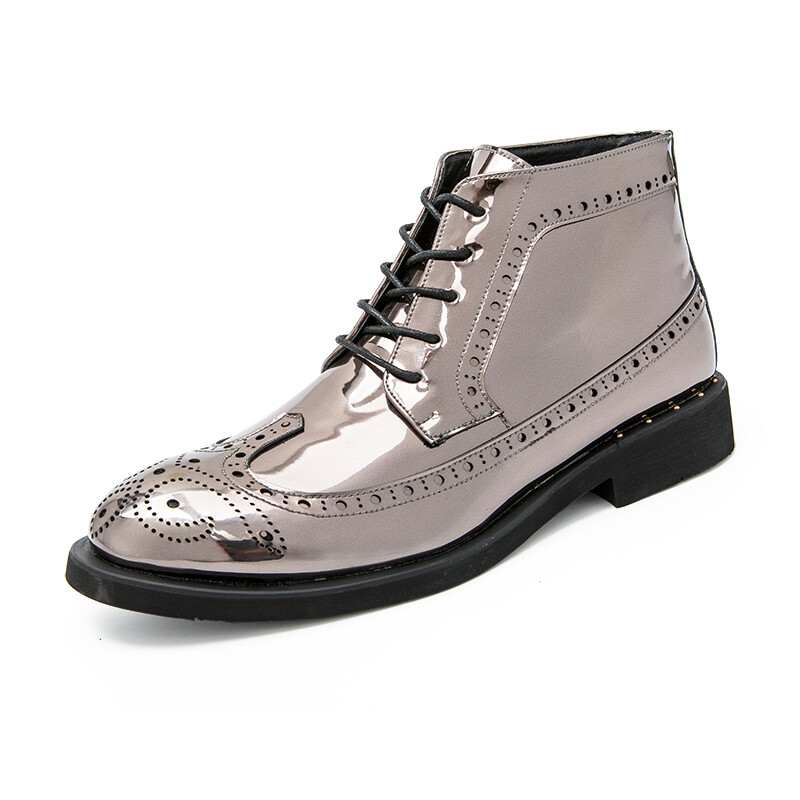Mens Chunky Carved Shiny Pumps Lace Up Wing Tip High Top Mens Chunky Carved Shiny Pumps Lace Up Wing Tip High Top