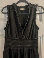 Max Studio Dark Feminine  Rouching Waist Black Striped Sleeveless Sz M