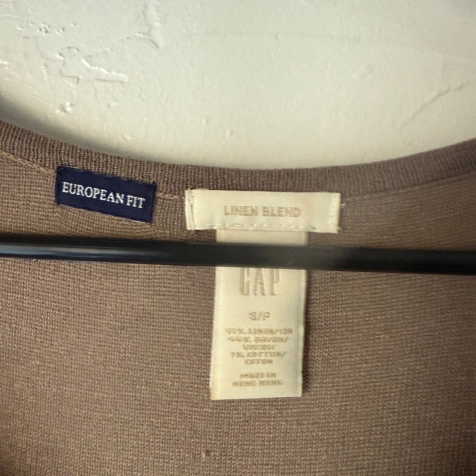 GAP Y2k Vintage Linen Blend Henley Top 3/4 Sl Brown S Babydoll Feminine Academia - Image 3 of 4