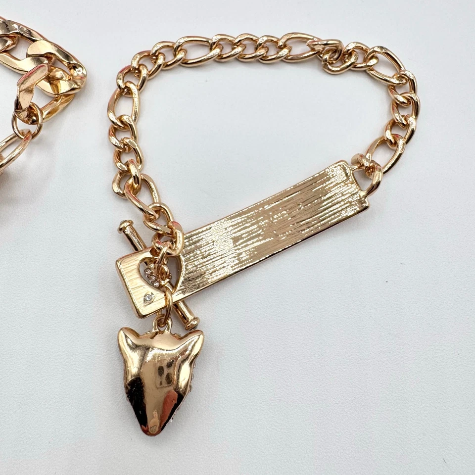 Juicy Couture Dije Pulseras Cadena Corazón Joyas León Tono Dorado Conjunto De Dos Foto 4 de 4