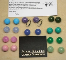 NEW JOAN RIVERS SILVER TON INTERCHANGEABLE LIGHT MULTI COLOR BEAD CLIP EARRING B