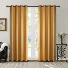 Yellow Linen Textured Grommet Curtains, 2 Panels 52 x 84 Inch Blackout Window...