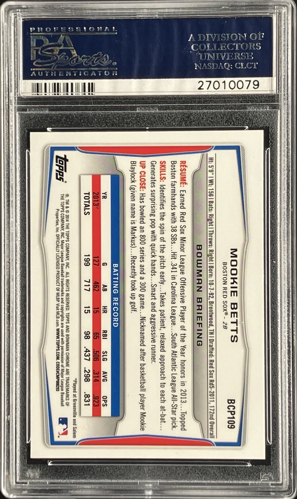 2014 Bowman - Prospects Chrome Mookie Betts #BCP109 (RC) view 2