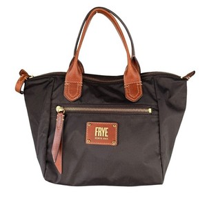 Frye Nylon Tote Satchel Bag Black with Brown Leather Trim Zip Pocket Everyday