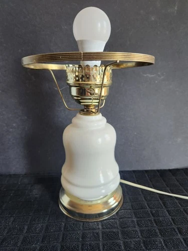 Vintage Hurricane Style Table Lamp with Milk Glass Body & Metal Base • 20¾" Tall