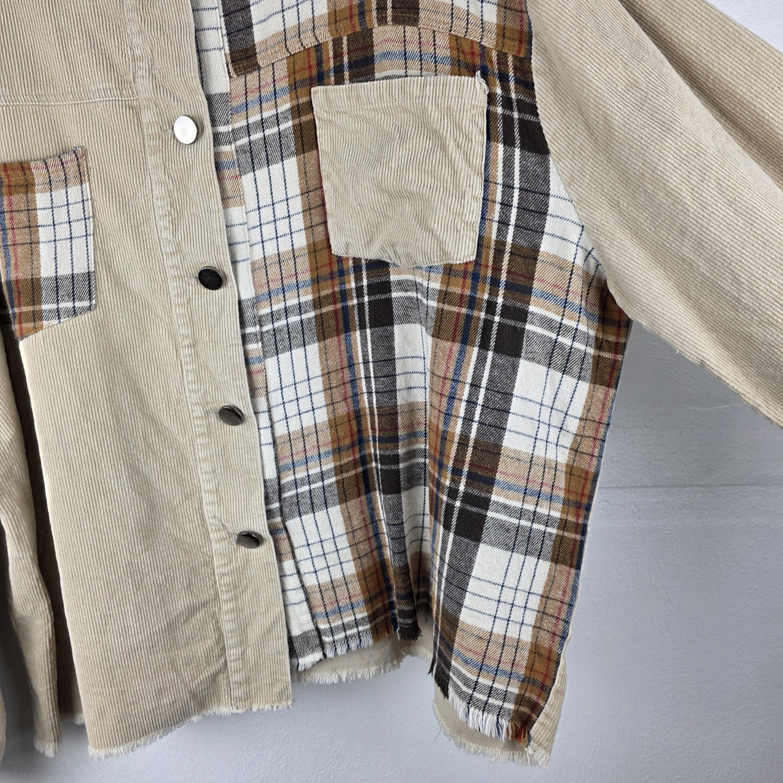 Umgee Patchwork Jacket 2XL Brown Plaid Corduroy B… - image 3