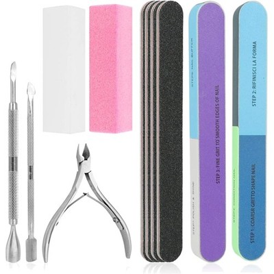 Nail Files Set 11 Pieces 7 Way Block Buffing Block with Cuticle Nipper and Pu...