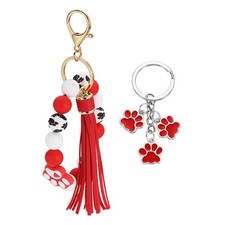 Claw Silicone Beaded Wristlet Keychain with Tassel Claw Keyring Red