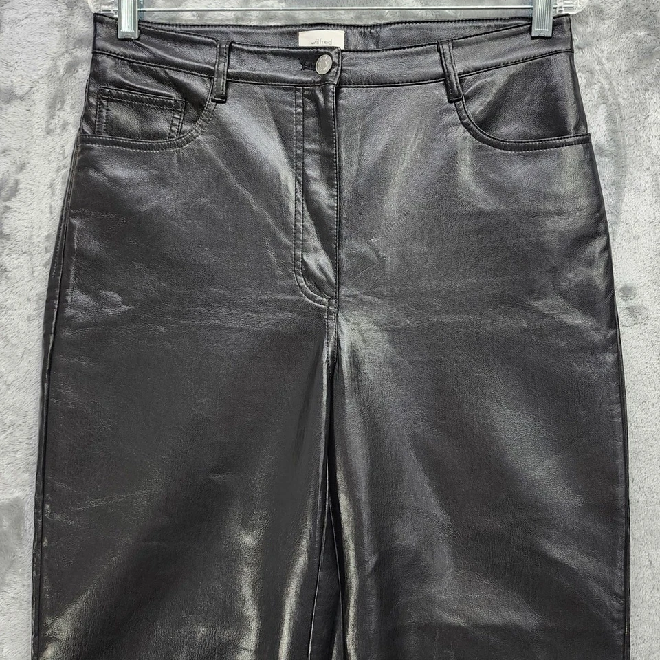 Aritzia Wilfred Pants Womens 10 Black Faux Leather Melina High Rise Straight Leg - Image 2 of 4