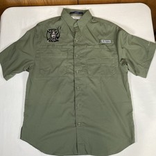 Columbia Tamiami PFG Casual Button-Down Shirt Men's S Green 100 Polyester