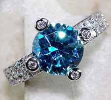 2CT Aquamarine 925 Sterling Silver Ring Sz 6 GB1-1