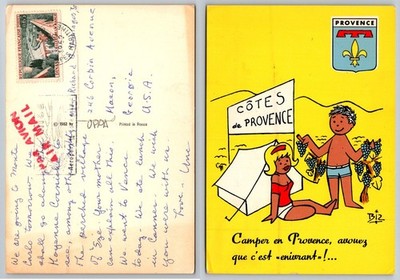 1962 Cotes de Provence France Cartoon Postcard Campers Grapes OPPA Posted