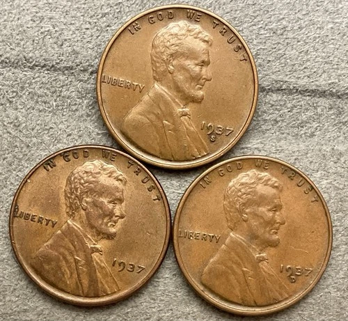 1937-p 1937-D 1937-S  Lincoln Wheat Cents - [XF EF] Extremely Fine ~ B679