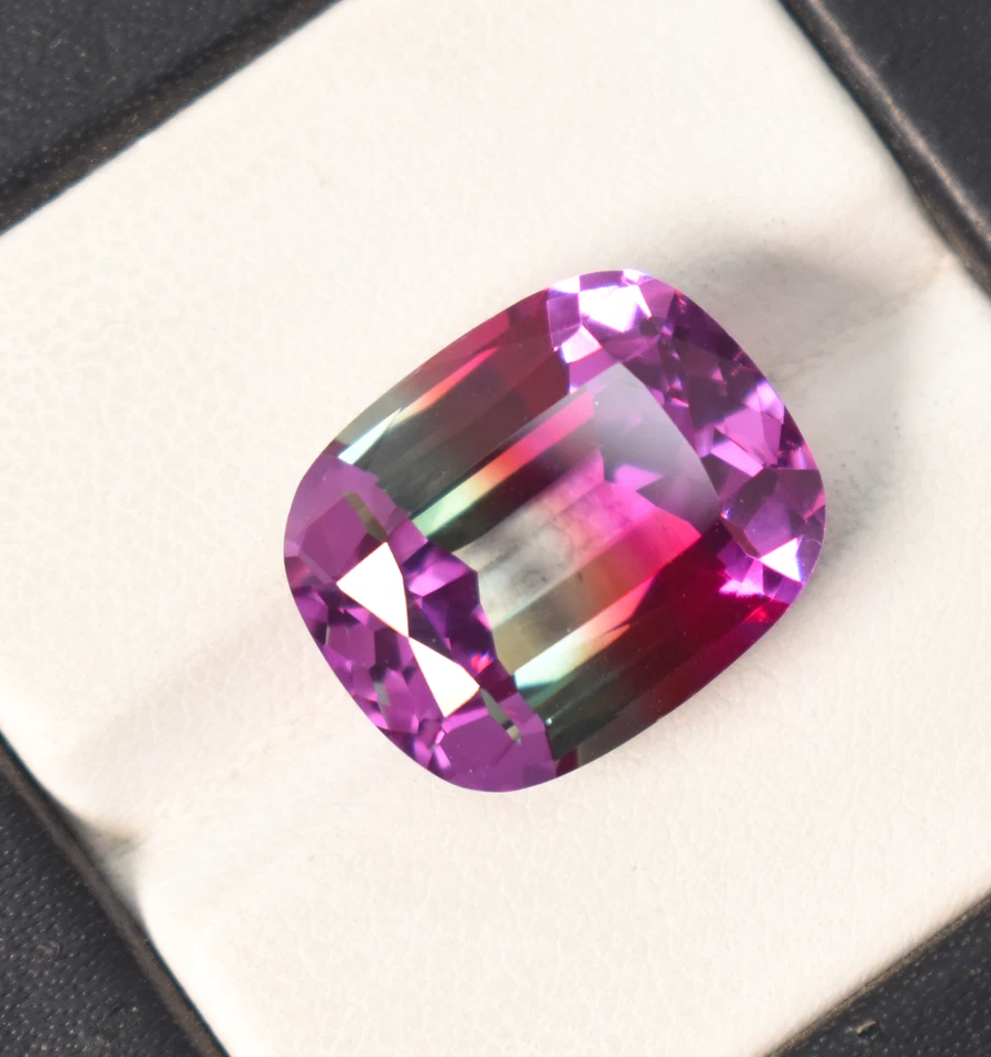 实验室三色紫色绿色粉红色碧玺气垫宝石 16X13 毫米完美无瑕 — 第 2/4 张图片
