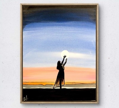 Glowing sphere girl expressionism modern fine art painting 14X11 canvas original