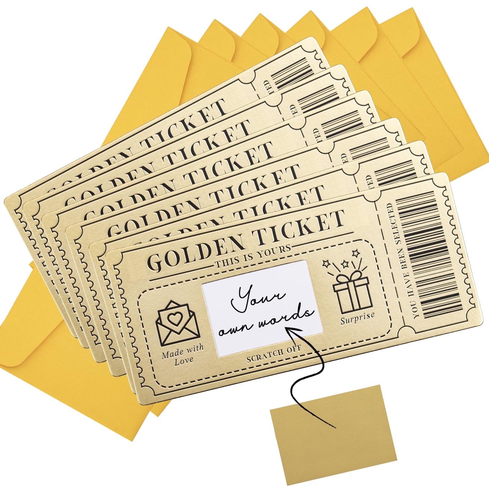 6 Pieces Golden Ticket Scratch-off 176mm x 127mm, A-6 Tickets