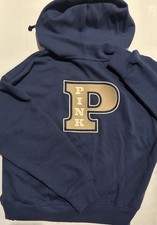 New Victoria s Secret Pink Full Zip Hoodie XS Pockets Varsity Logo Blue NWT