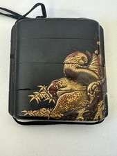 Antique Japanese Inro With Gold Leaf Birds Lacquer