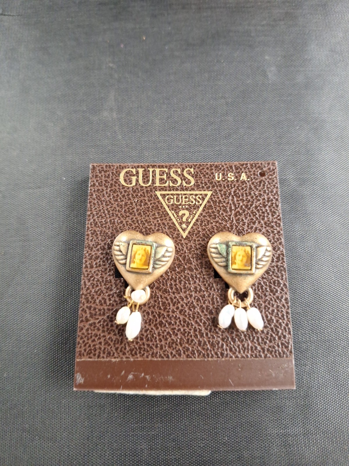 Vtg 1980's GUESS ? Clip On Earrings Heart Pair NOS NOC Rare *5