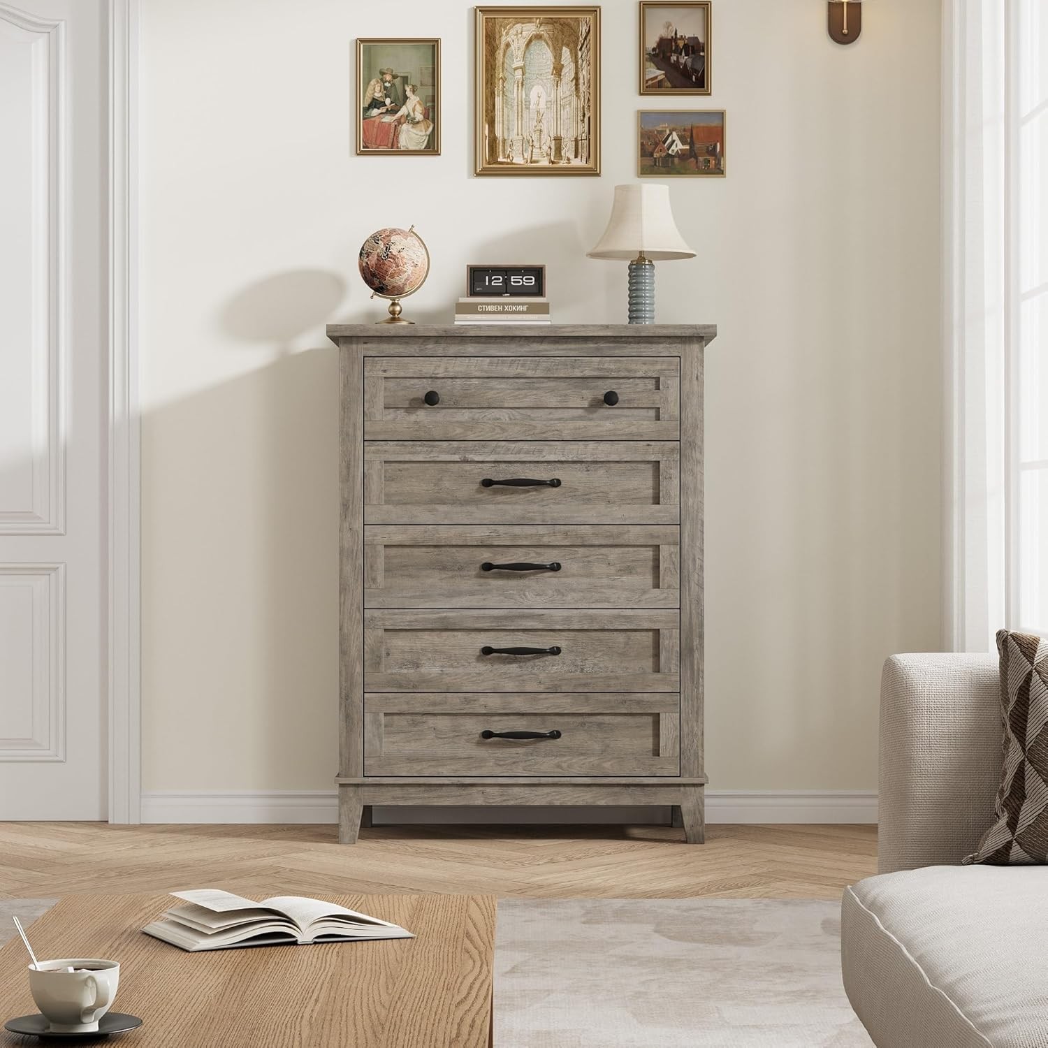 5 Drawer Dresser for Bedroom 41.3" Wooden Closet Chest Storage Cabinet