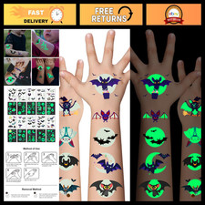 Glow in the Dark Halloween Bat Temporary Tattoos - 10 Sheets for Kids, Party Fav