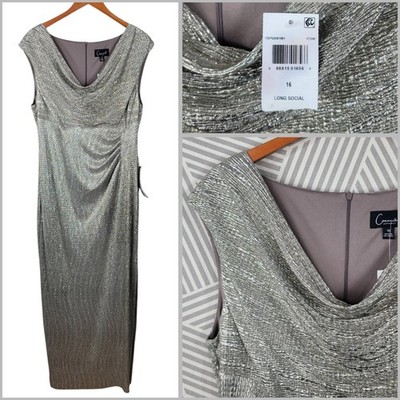 NEW Connected Evening Dress Size 16 Ruched Waist Champagne Silver Metallic Event