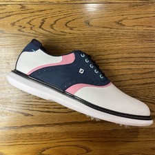FootJoy Traditions White Navy Pink Saddle Spiked Golf Shoes 57959 Men Size 10