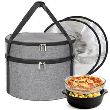 Wakaye Insulated Casserole Carrier, Round Pie Carrier with 9x13 Inches, Gray