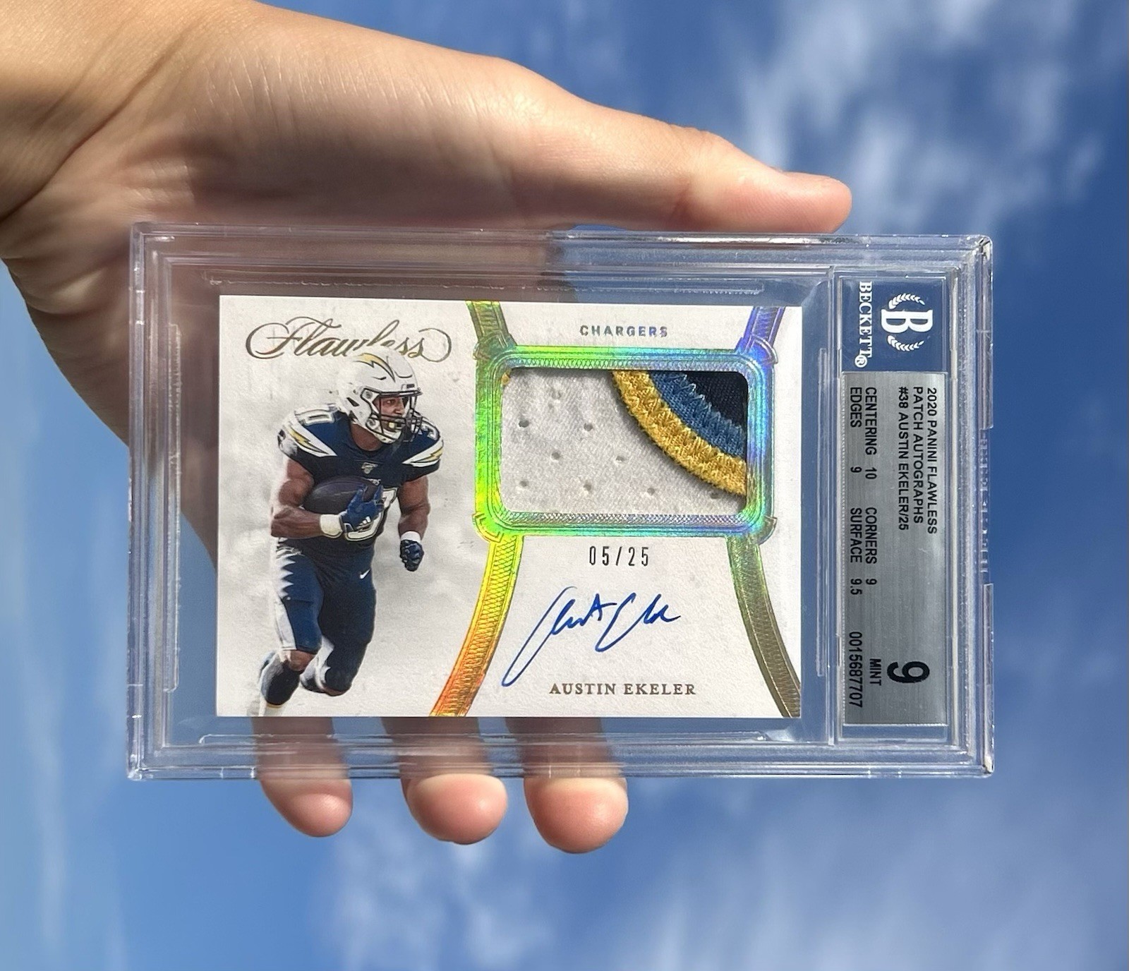 2020 Panini Flawless Austin Ekeler - 05/25 Game Worn Patch Auto BGS 9 view 4