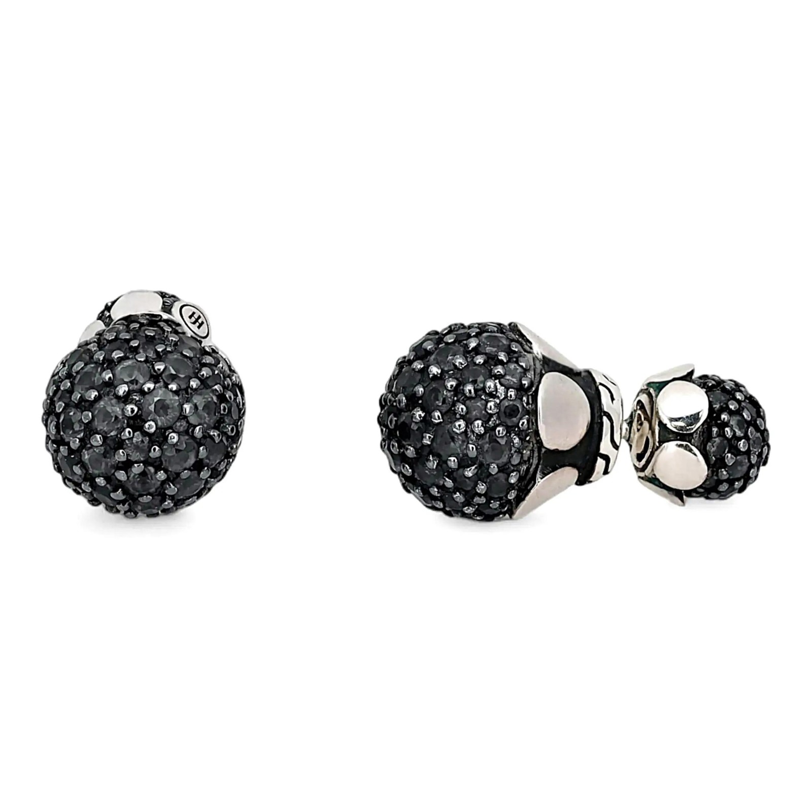 John Hardy Round Black Sapphires Stud Earrings 925 Sterling Silver