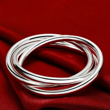 925 Sterling Silver Triple Interlocking Bangle Bracelet for Women