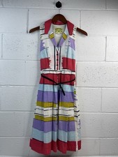 Anthropologie FLOREAT Shirt Dress size 8 Collared Sleeveless Red Purple A-line