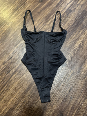 Skims Stretch Satin Scoop Neck Bodysuit Onyx Size XS NWT
