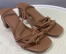 Tory Burch Buckled Ankle Sandals Dark Tan Leather Women’s Dress Shoes Size 6 EUC