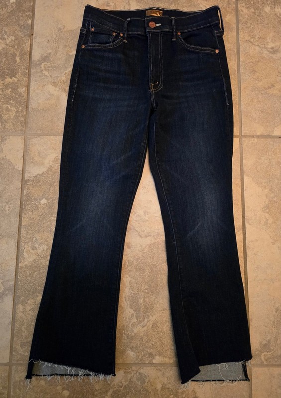 Mother Lil Insider Crop Step Fray Jeans Size 27 Off Limits Dark Blue Wash USA