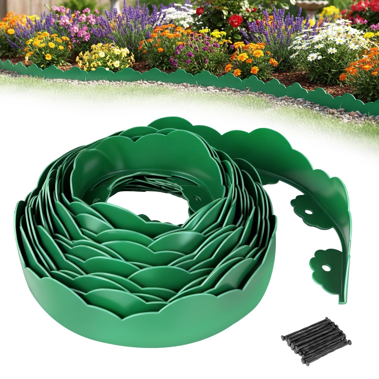 10m Lawn Edge Border with 30 pegs Garden Edging For Paths Drives Flower Grass